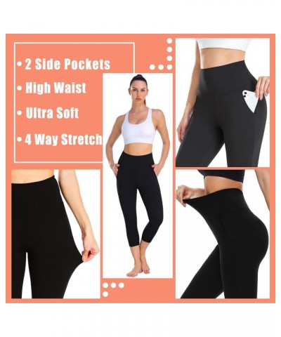 Capri Leggings with Pockets for Women High Waisted Workout Leggings Tummy Control Yoga Pants 1-wine Red $8.50 Activewear