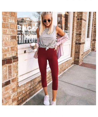 Capri Leggings with Pockets for Women High Waisted Workout Leggings Tummy Control Yoga Pants 1-wine Red $8.50 Activewear