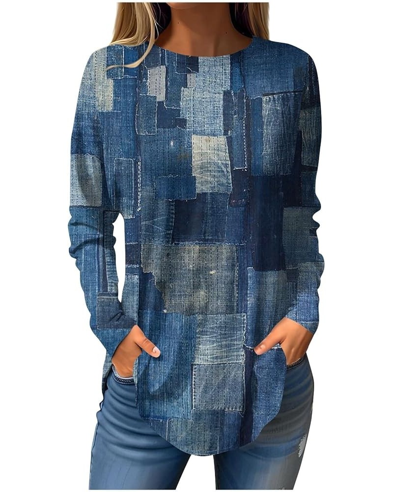 Fall Clothes for Women 2023,Women's Geometric Print Tunic Crewneck Long Sleeve Long Shirt to Wear with Leggings 2-blue $6.52 ...