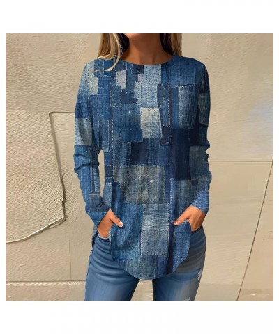 Fall Clothes for Women 2023,Women's Geometric Print Tunic Crewneck Long Sleeve Long Shirt to Wear with Leggings 2-blue $6.52 ...