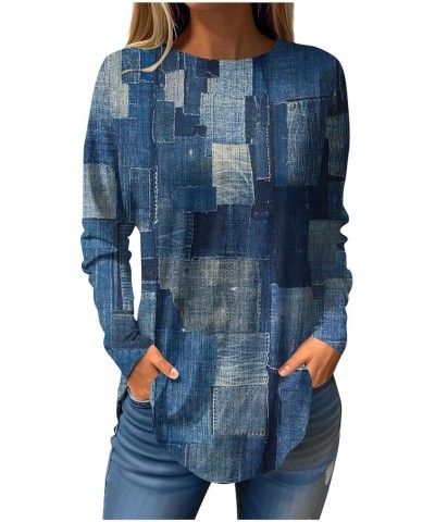 Fall Clothes for Women 2023,Women's Geometric Print Tunic Crewneck Long Sleeve Long Shirt to Wear with Leggings 2-blue $6.52 ...