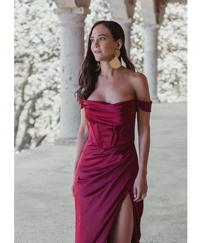 Women's Satin Bridesmaid Dresses for Wedding Off The Shoulder Prom Dress Long Formal Evening Gown Dusty Rose $31.25 Dresses