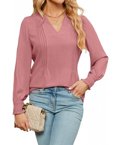 Womens Dressy Casual Tops Business Long Sleeve V Neck Work Shirts Fall Blouses 2023 Long Sleeve Dusty Pink Long Sleeve $12.00...