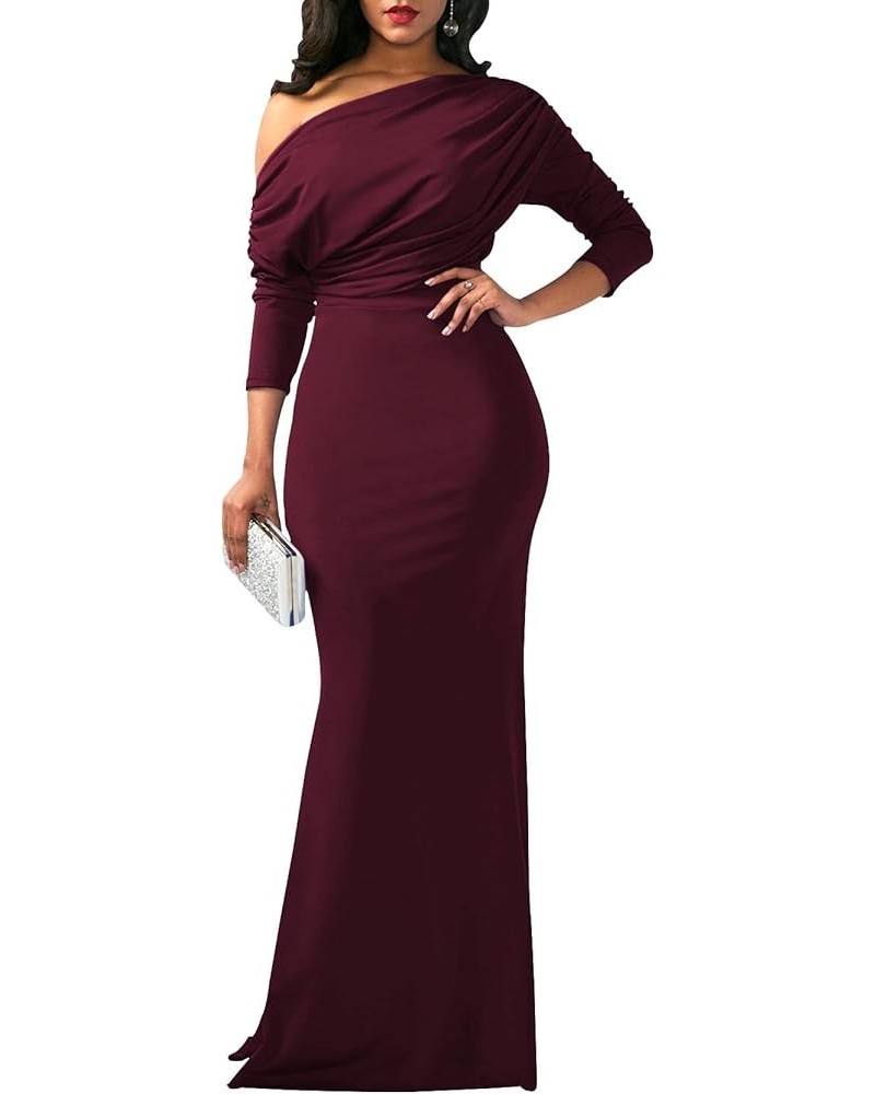 Women's Formal Dresses Elegant Off Shoulder Wedding Guest Long Party Dress Bodycon Prom Dress 523wine Red $21.60 Dresses