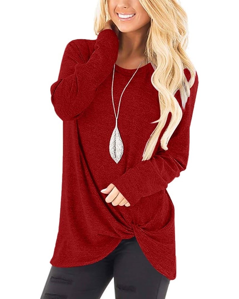 Women's Tunic Tops for Leggings Casual Twist Knot Long Sleeve Tops Blouse 004b-red $14.85 Tops