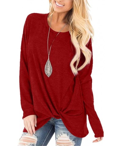 Women's Tunic Tops for Leggings Casual Twist Knot Long Sleeve Tops Blouse 004b-red $14.85 Tops