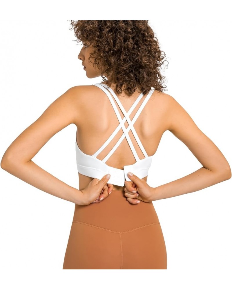 Strappy Sports Bra for Women with Back Closure Padded Criss Cross Workout Yoga Top White $14.74 Lingerie