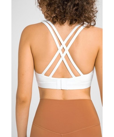 Strappy Sports Bra for Women with Back Closure Padded Criss Cross Workout Yoga Top White $14.74 Lingerie