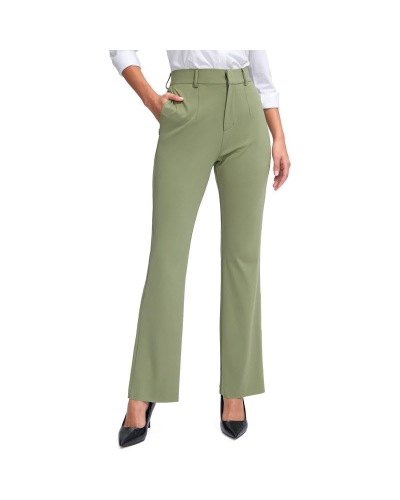 Womens Straight Leg Casual Pants with Zipper Pockets Stretch Dress Work Pants for Women Business Office Slacks Light Green $1...