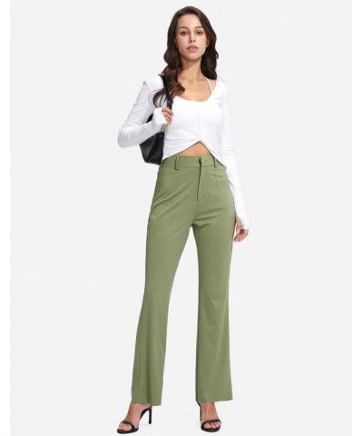 Womens Straight Leg Casual Pants with Zipper Pockets Stretch Dress Work Pants for Women Business Office Slacks Light Green $1...