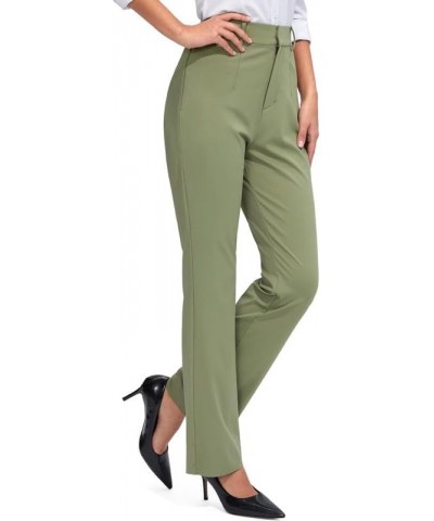 Womens Straight Leg Casual Pants with Zipper Pockets Stretch Dress Work Pants for Women Business Office Slacks Light Green $1...