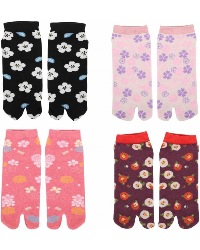 Women Toe Socks Ankle Sock Colorful Two Finger Flip Flop Socks for Womens Girls Flower-a-4 Pairs $9.68 Activewear