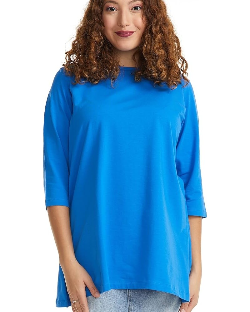 3/4 Sleeve Comfy Oversized Loose Fit Cotton T-Shirts for Women Blue $10.75 T-Shirts