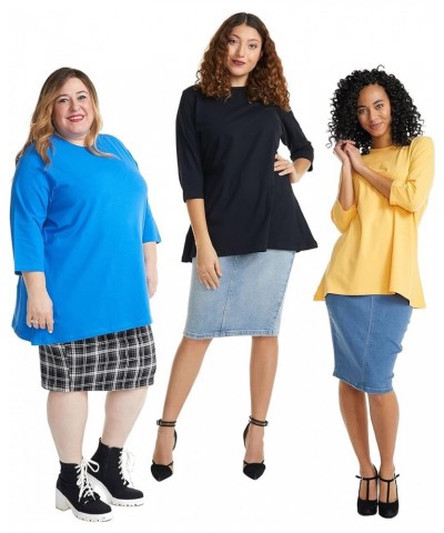 3/4 Sleeve Comfy Oversized Loose Fit Cotton T-Shirts for Women Blue $10.75 T-Shirts