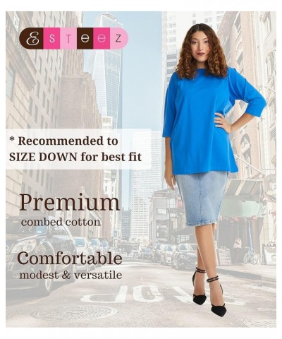 3/4 Sleeve Comfy Oversized Loose Fit Cotton T-Shirts for Women Blue $10.75 T-Shirts