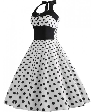 Women 50s Vintage Polka Dot Halter Cocktail Swing Dress Buttons Floral 1950s Rockabilly Audrey Hepburn Prom Tea Party Dress W...