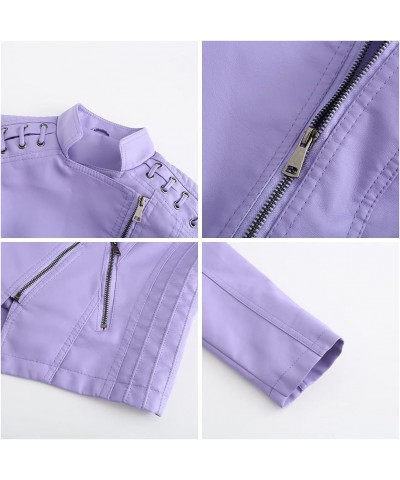 Women's Faux Leather Jacket Motorcycle Zipper Bomber PU Bike Coat Blazer Light Purple $24.33 Coats