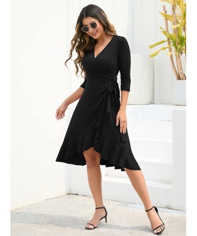 Women's Summer Casual Short Sleeve Cocktail Party Dress Sexy Cross V Neck Ruffle Flowy Work Wrap Dress Z01-black $10.75 Dresses