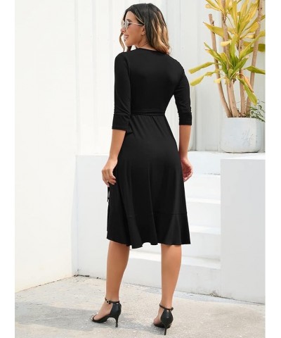 Women's Summer Casual Short Sleeve Cocktail Party Dress Sexy Cross V Neck Ruffle Flowy Work Wrap Dress Z01-black $10.75 Dresses