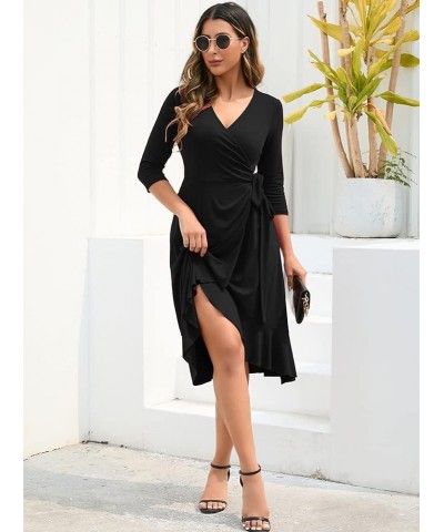 Women's Summer Casual Short Sleeve Cocktail Party Dress Sexy Cross V Neck Ruffle Flowy Work Wrap Dress Z01-black $10.75 Dresses