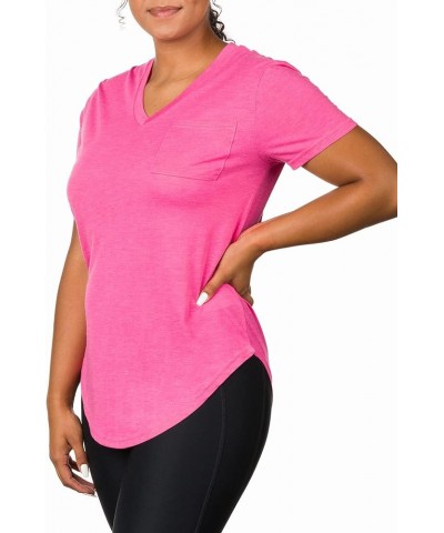 Plus Size Womens V Neck Collar T Shirt | Summer Top with Chest Pocket Pink $12.64 Tops