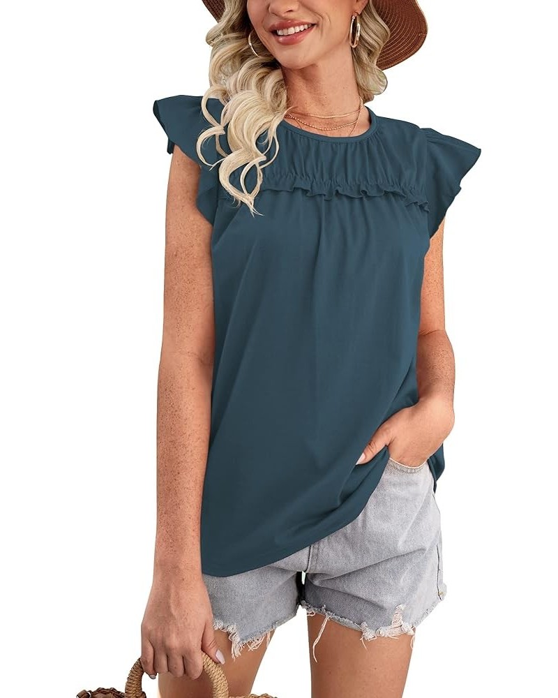 Summer Women Ruffle Sleeve Babydoll Pleated Peplum Tops Navy $9.90 Blouses