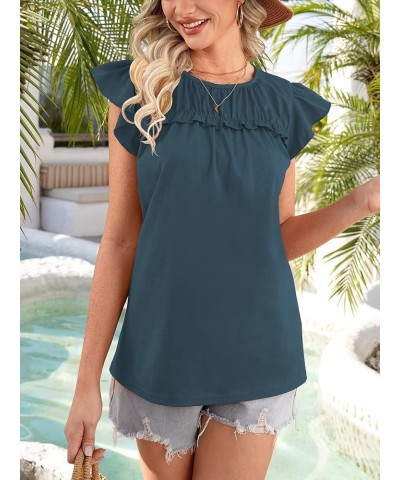 Summer Women Ruffle Sleeve Babydoll Pleated Peplum Tops Navy $9.90 Blouses