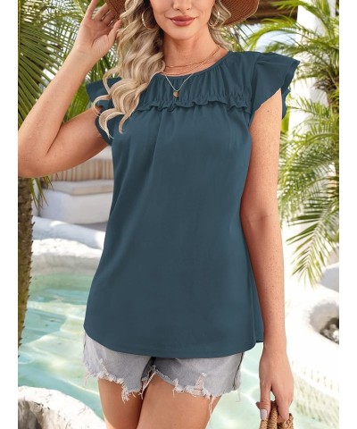 Summer Women Ruffle Sleeve Babydoll Pleated Peplum Tops Navy $9.90 Blouses