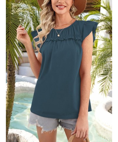 Summer Women Ruffle Sleeve Babydoll Pleated Peplum Tops Navy $9.90 Blouses