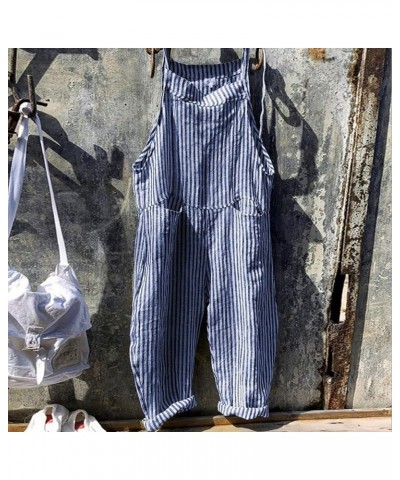 Women's 's Fashion Overalls Casual Pocket Tie Sleeveless Striped Jumpsuit Overall Shorts Summer Blue $11.52 Overalls