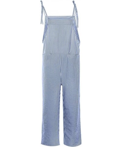 Women's 's Fashion Overalls Casual Pocket Tie Sleeveless Striped Jumpsuit Overall Shorts Summer Blue $11.52 Overalls