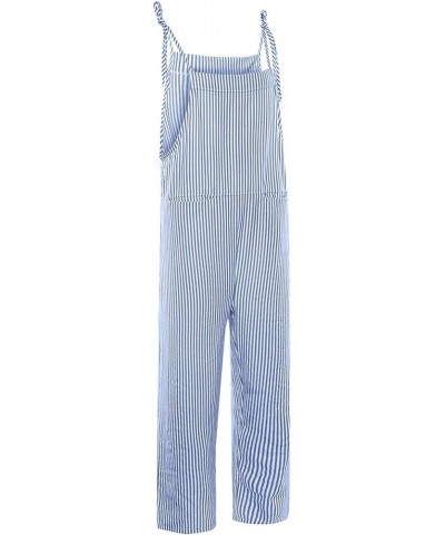 Women's 's Fashion Overalls Casual Pocket Tie Sleeveless Striped Jumpsuit Overall Shorts Summer Blue $11.52 Overalls