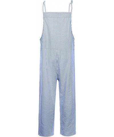 Women's 's Fashion Overalls Casual Pocket Tie Sleeveless Striped Jumpsuit Overall Shorts Summer Blue $11.52 Overalls