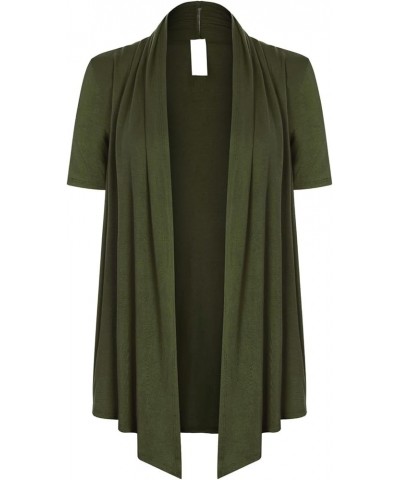 Women's [Made in USA] Solid Jersey Knit Short Sleeve Open Front Draped Cardigan (S-3XL) Military Green $9.95 Sweaters