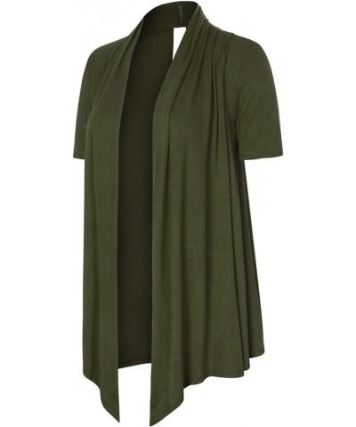 Women's [Made in USA] Solid Jersey Knit Short Sleeve Open Front Draped Cardigan (S-3XL) Military Green $9.95 Sweaters