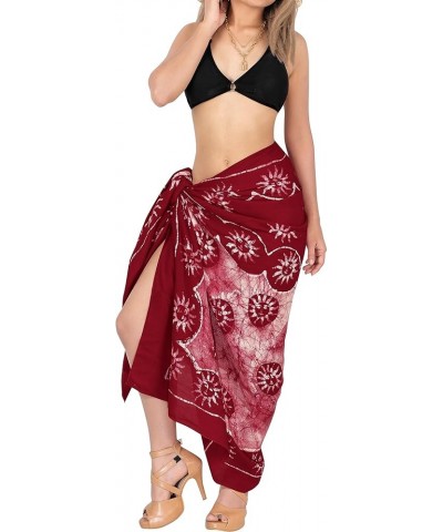 Women's Batik Dashiki Cover Ups Beach Dress Beachwear Sarong Long Bikinis Vacation Swimwear Wrap Coverup for Women Maroon_m60...