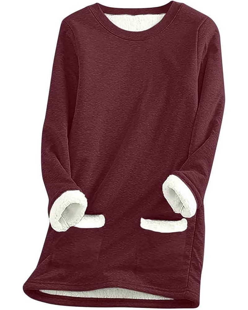 Women's Sweatshirts Ladies Sweater Women Sweater Winter Warm Sweatshirt Thick Fleece Solid Underwear Blouse Tops 05-wine $8.0...