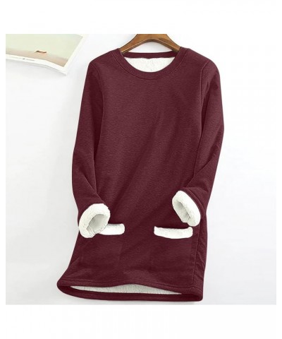 Women's Sweatshirts Ladies Sweater Women Sweater Winter Warm Sweatshirt Thick Fleece Solid Underwear Blouse Tops 05-wine $8.0...