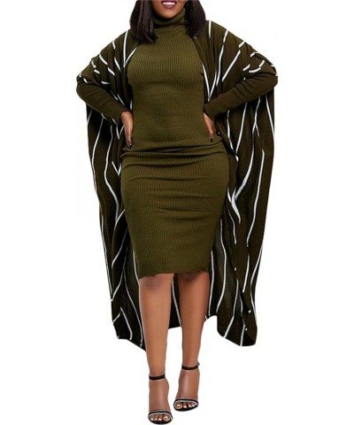 Women 2 Piece Set Ribbed Turtleneck Bodycon Midi Dress Long Sleeve Cardigan Casual Outfits Green $15.84 Suits