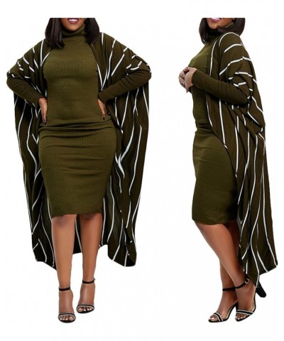 Women 2 Piece Set Ribbed Turtleneck Bodycon Midi Dress Long Sleeve Cardigan Casual Outfits Green $15.84 Suits