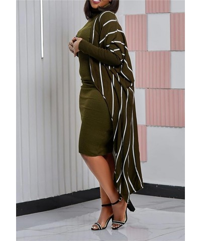 Women 2 Piece Set Ribbed Turtleneck Bodycon Midi Dress Long Sleeve Cardigan Casual Outfits Green $15.84 Suits