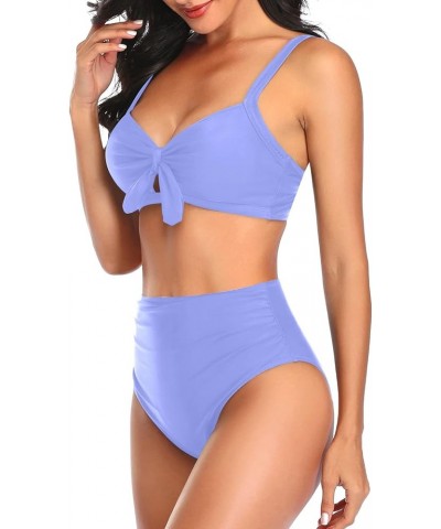 Women Two Piece Swimsuits High Waisted Bikini Set Tummy Control Full Coverage Ruched Tie Knot Bathing Suits Blue $17.59 Swims...