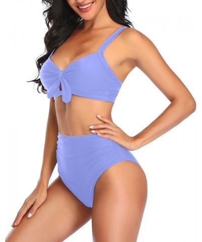 Women Two Piece Swimsuits High Waisted Bikini Set Tummy Control Full Coverage Ruched Tie Knot Bathing Suits Blue $17.59 Swims...