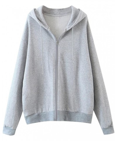 Zip up Hoodie Solid Tops Hooded Casual Pocket Sweatshirt Long Zipper Sleeve Womens Lightweight Zip up Hoodie Z5-grey $8.99 Ac...