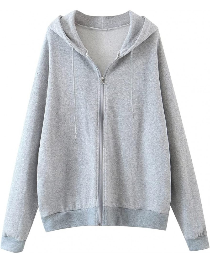 Zip up Hoodie Solid Tops Hooded Casual Pocket Sweatshirt Long Zipper Sleeve Womens Lightweight Zip up Hoodie Z5-grey $8.99 Ac...