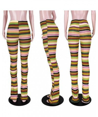 Women's Fuzzy Stacked Leggings Pants Knitted High Waist Slim Fit Striped Tassel Sweatpants 2023 585green $19.80 Activewear