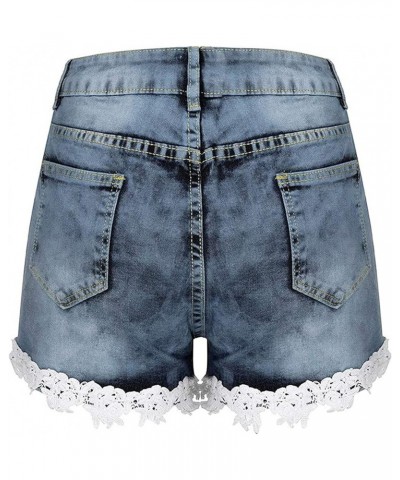 Denim Lace Hem Shorts for Women Plus Size Stretchy Short Jean Distressed Jean High Waist Shorts with Pockets Light Blue $8.66...