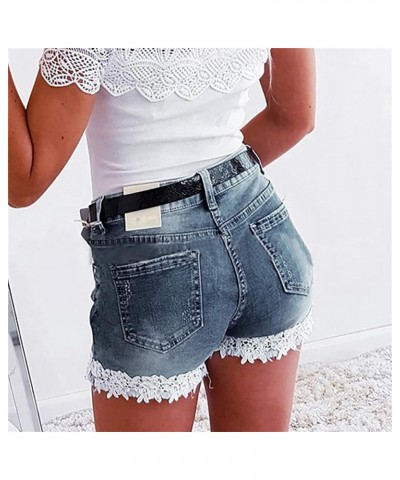 Denim Lace Hem Shorts for Women Plus Size Stretchy Short Jean Distressed Jean High Waist Shorts with Pockets Light Blue $8.66...