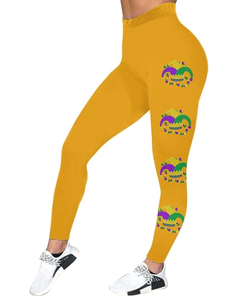 Womens Mardi Gras Leggings, Mardi Gras Outfit for Women, Tummy Control Stretchy Fancy Graphic Festival Carnival Pants A2 Yell...