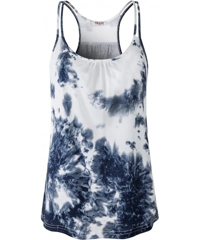 Womens Scoop Neck Cute Racerback Yoga Workout Tank Top 2 Blue Tie-dye $13.79 Tanks